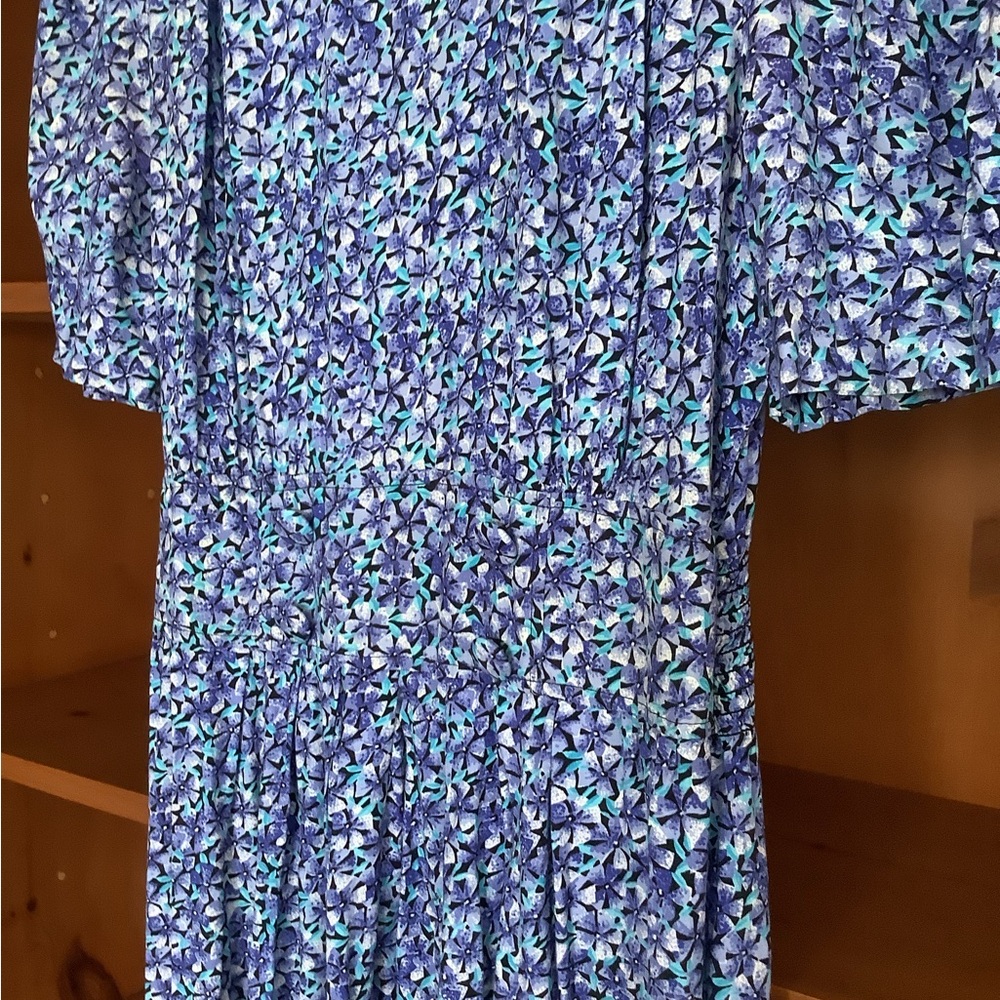 VTG 80s Karin Stevens Blue Floral Midi Dress Size 8 | Prairie Secretary Dress - Picture 4 of 14